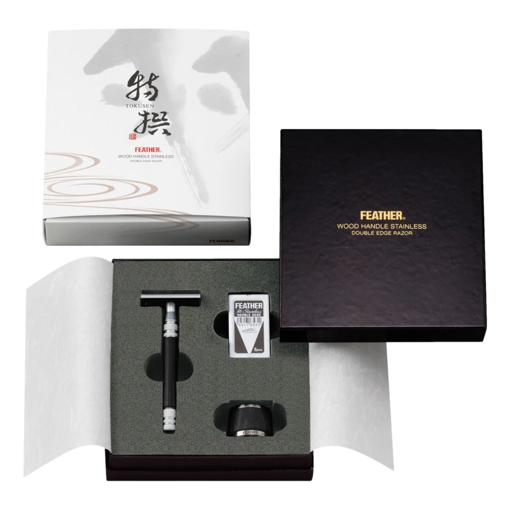 Feather Wood Handle Stainless Double Edge Razor & Stand WS-D2S - Image 3