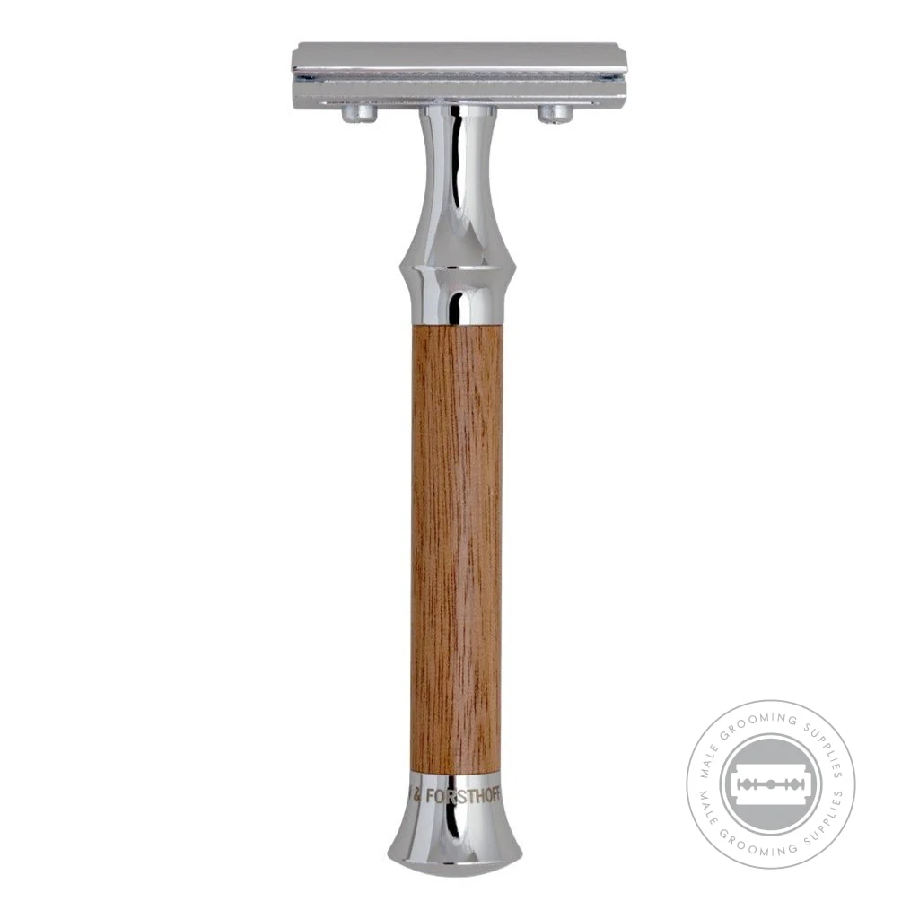 G&F Timor® Safety Razor 1920 – Solid Oak and Chrome-Plated Brass Handle (100mm)