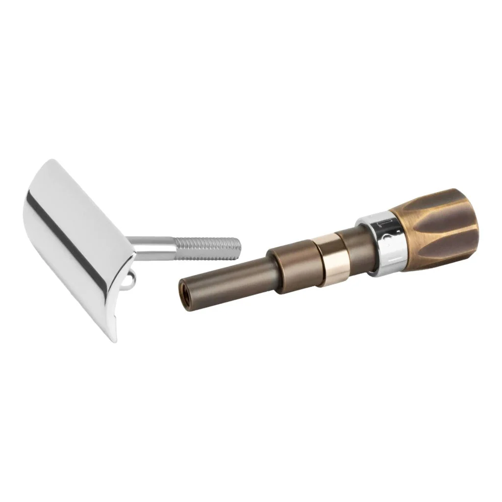 Merkur 500 Progress Bright Chrome & Antique Brass Upgrade Kit