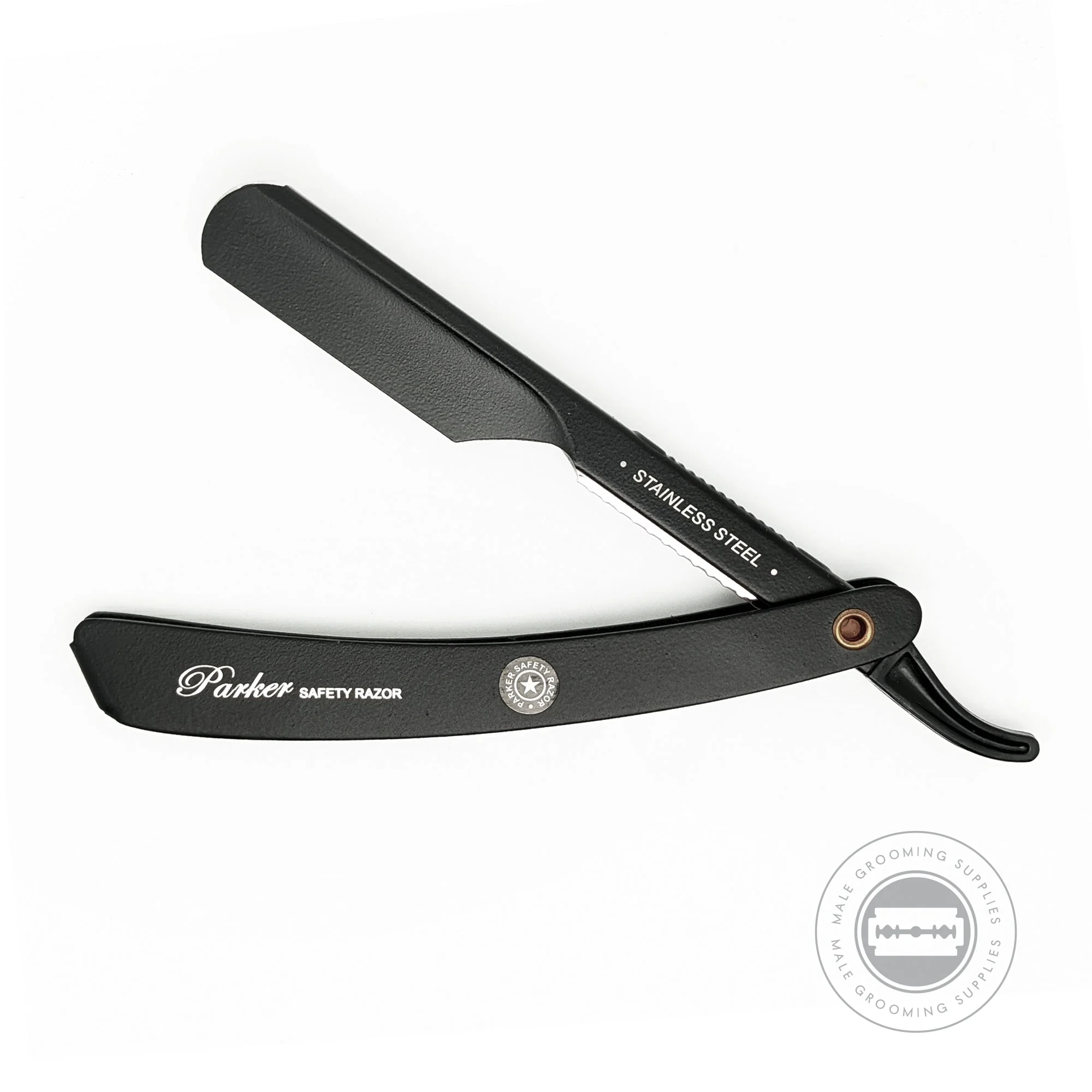 Parker PTBMETAL Black Stainless Steel Barber Razor