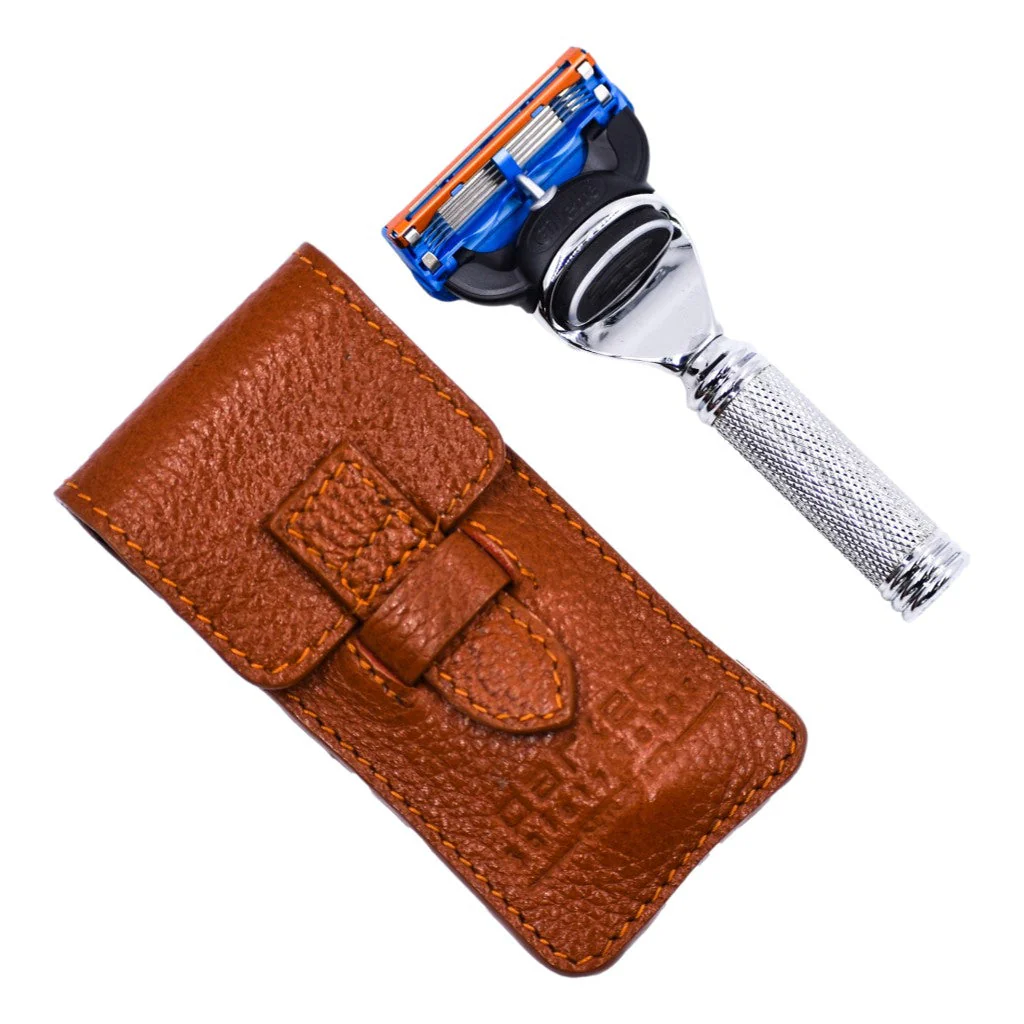 Parker Fusion Compatible Travel Razor With Leather Case - Image 3