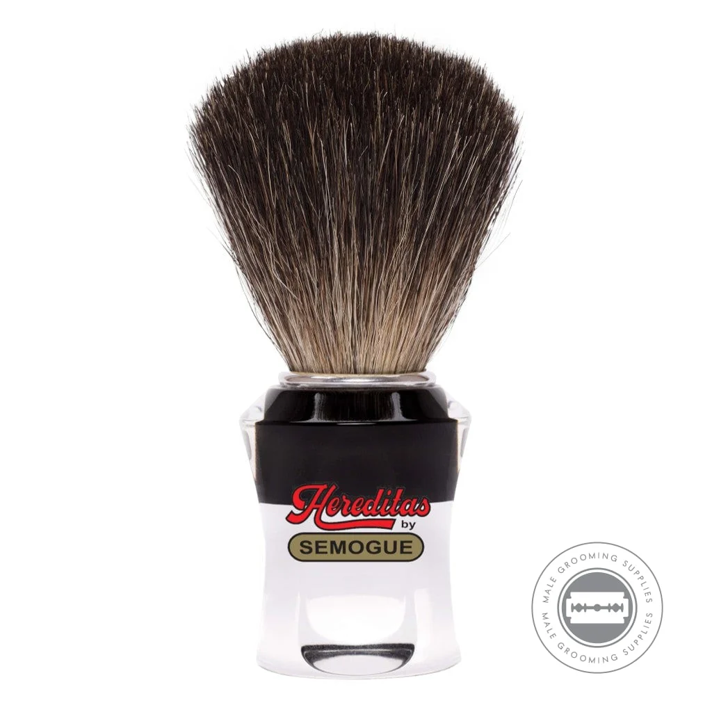 Semogue 740 Pure Black Badger Shaving Brush – Black & Clear Acrylic